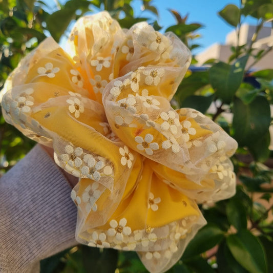 Scrunchie doble amarillo flores